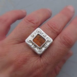 Ethnic Agate Intaglio signet silver ring