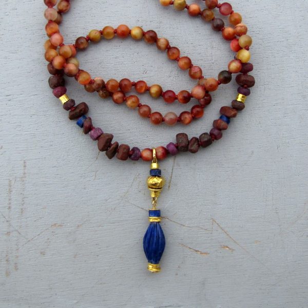 24k Gold Lapis Lazuli Ruby and Tiger Eye necklace