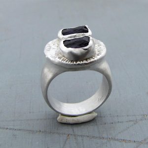 Rough Amethyst silver signet ring