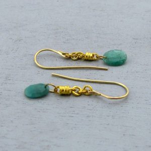 Handmade 24k gold and Emerald dangle earrings