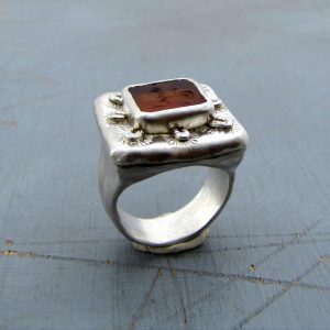 Ethnic Agate Intaglio signet silver ring