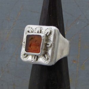 Ethnic Agate Intaglio signet silver ring