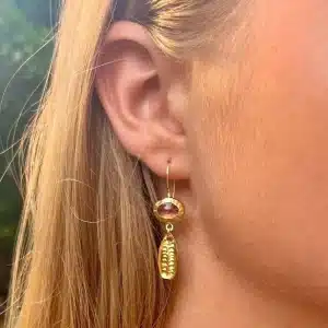 Dangle Strawberry Quartz 24k gold earrings