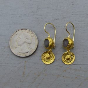 Dangle Gray Moonstone 24k gold earrings