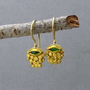 Chrome Diopside solid 24k gold handmade earrings