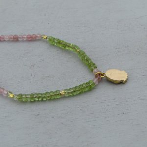 24k gold Strawberry Quartz, Peridot & Prehnite necklace