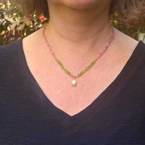 24k gold Strawberry Quartz, Peridot & Prehnite necklace