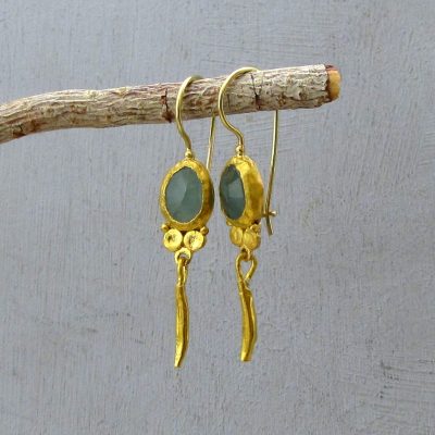 Handmade Aquamarine 24k gold ethnic earrings