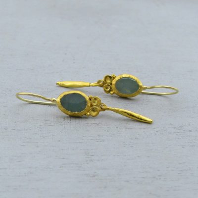 Handmade Aquamarine 24k gold ethnic earrings
