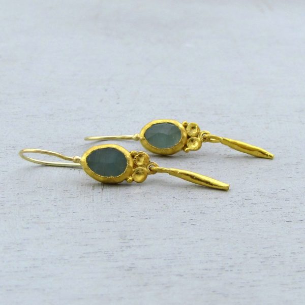 Handmade Aquamarine 24k gold ethnic earrings