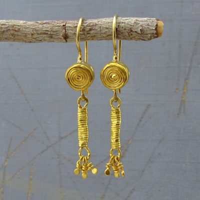 Handmade long 22 karat gold dangle earrings
