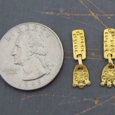 Handmade long 22 karat gold dangle stud earrings
