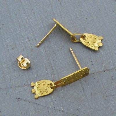 Handmade long 22 karat gold dangle stud earrings