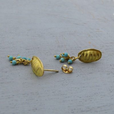 Turquoise dangle 22k gold stud earrings