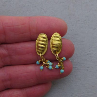 Turquoise dangle 22k gold stud earrings