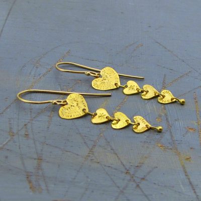 22k gold hearts dangle earrings