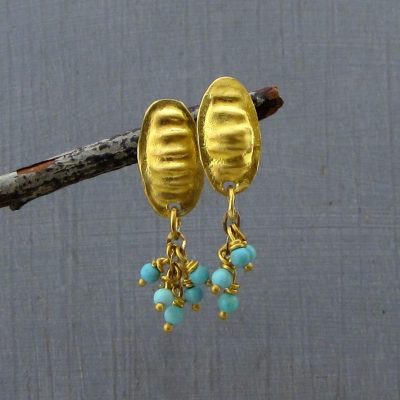 Turquoise dangle 22k gold stud earrings
