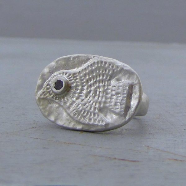 Handmade silver and Garnet bird ring