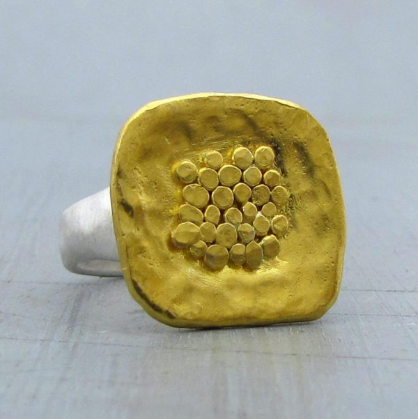 Solid 24k gold and silver granulated ring