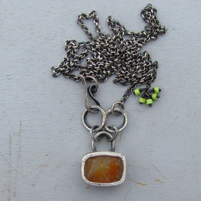 Carved red Agate silver necklace