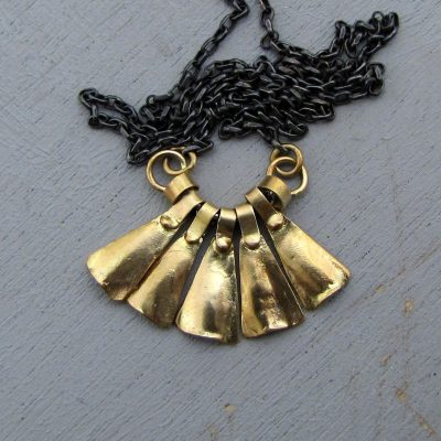Handmade 14 karat gold bells pendants silver necklace