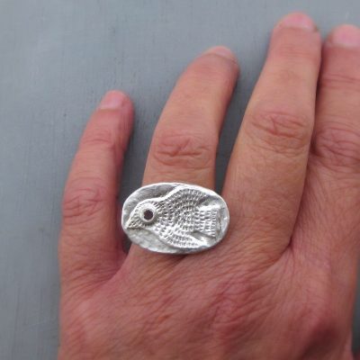 Handmade silver and Garnet bird ring