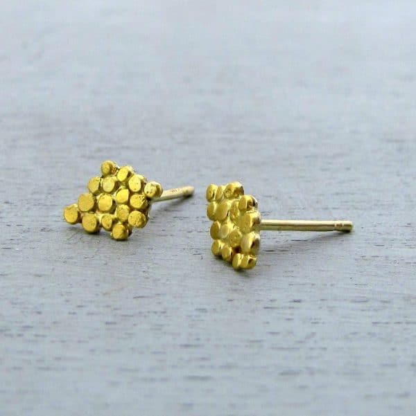 24k solid gold granulation studs earrings