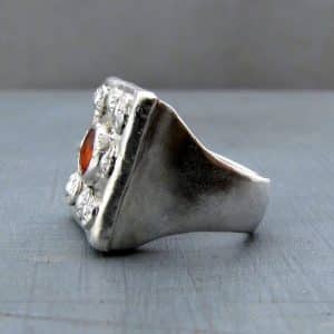 Ethnic Sperrartine Garnet signet silver ring