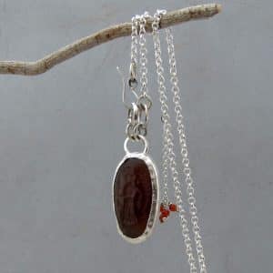Rustic Red Agate Intaglio chunky silver necklace