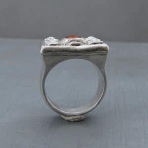 Ethnic Sperrartine Garnet signet silver ring