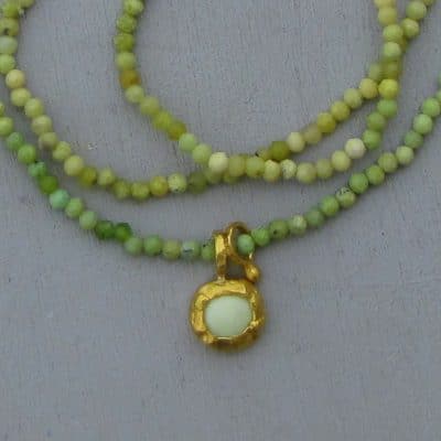 Green shaded Opal and Lemon Chrysoprase 24k gold necklace