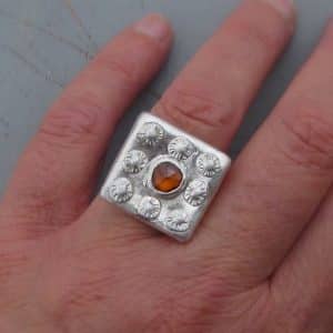 Ethnic Sperrartine Garnet signet silver ring