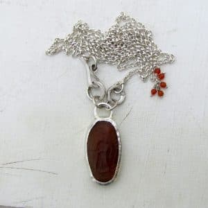 Rustic Red Agate Intaglio chunky silver necklace