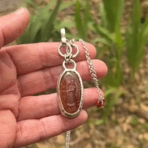 Rustic Red Agate Intaglio chunky silver necklace