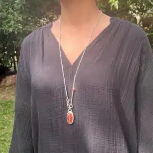 Rustic Red Agate Intaglio chunky silver necklace