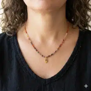 Zircon Carnelian and Tourmaline 24k Gold pendant necklace
