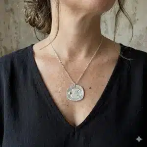 Large artisan fine silver bird pendant necklace
