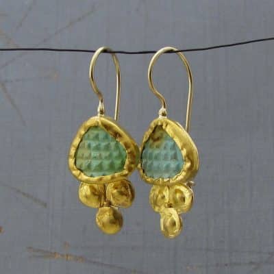 Ancient style Turquoise 24k gold drop earrings