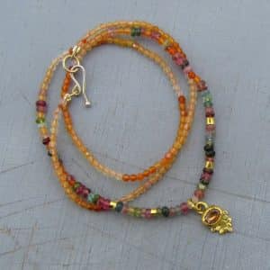 Zircon Carnelian and Tourmaline 24k Gold pendant necklace