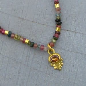 Zircon Carnelian and Tourmaline 24k Gold pendant necklace