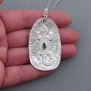 Chrome Diopside silver lizard necklace