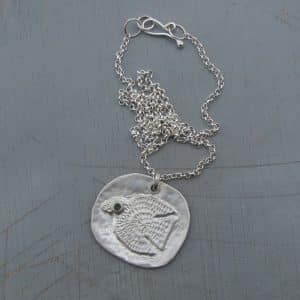 Large artisan fine silver bird pendant necklace