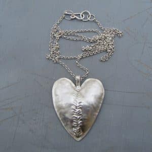 Large artisan silver heart pendant necklace