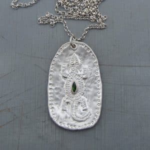 Chrome Diopside silver lizard necklace