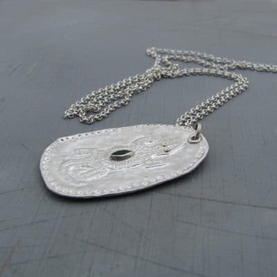 Chrome Diopside silver lizard necklace