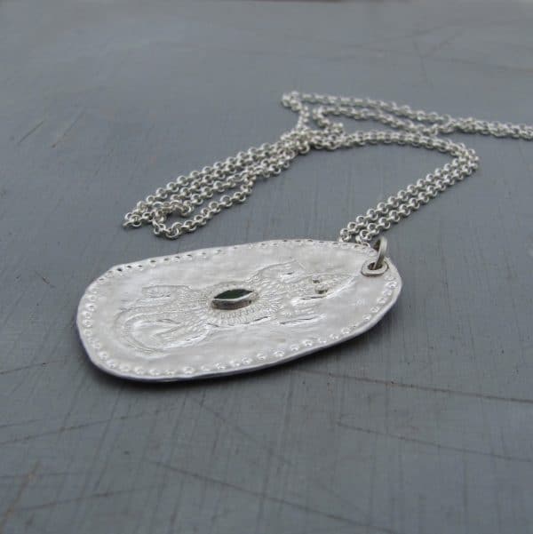 Chrome Diopside silver lizard necklace