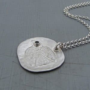 Large artisan fine silver bird pendant necklace