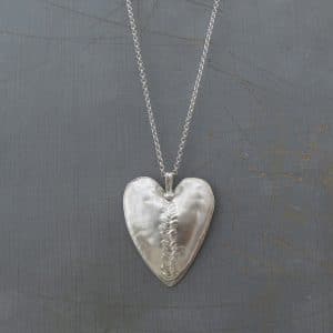 Large artisan silver heart pendant necklace