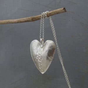 Large artisan silver heart pendant necklace