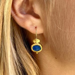 Handmade oval Lapis Lazuli 24k gold earrings